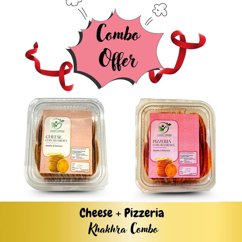 Pizzeria Coin Khakhra & Vinimay Cheese Coin Khakhra Combo (200g + 200g) | Ready to Eat Whole Wheat Snack