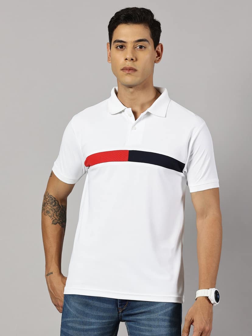 Dry-fit White Striped Polo