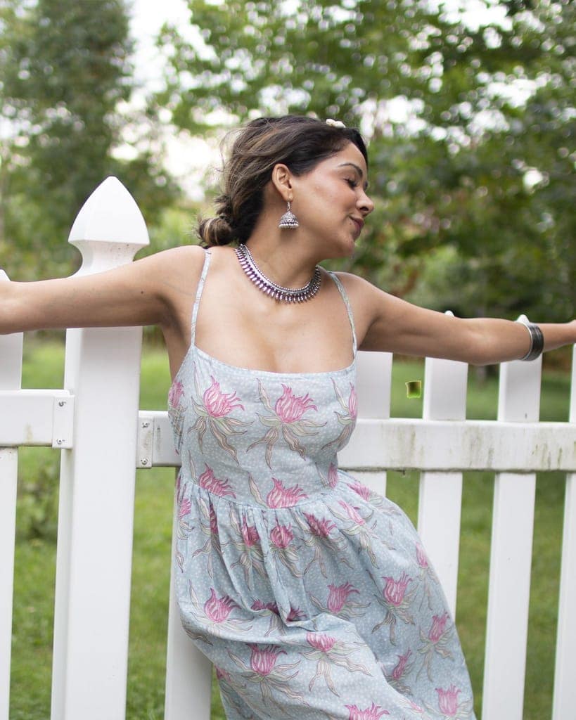 Serene Blue Organic Cotton Comfort dress by Aagaaz Jaipur view 4