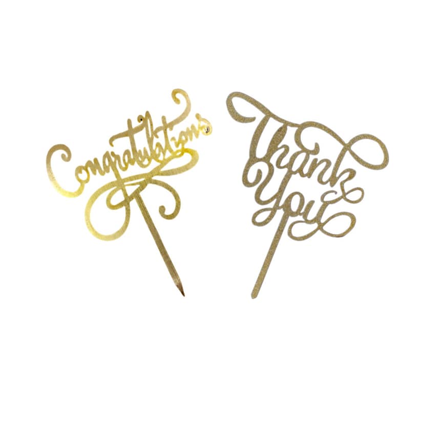 MDF Greeting Topper Set MDF Golden (Thank You & Congratulations), 2 Pcs