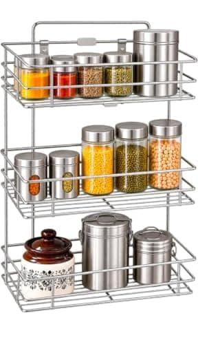 CR18 COLLECTION 3 Tier Stainless Steel Kitchen Rack Basket Stand Storage Organizer Wall-Mounted Shelf for