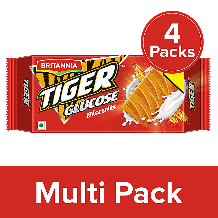 Britannia Tiger Biscuits - Glucose, 4x124 g Multipack