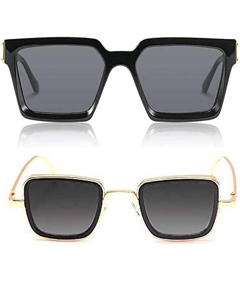 Kanny Devis - Black Rectangular Sunglasses ( Pack of 2 )