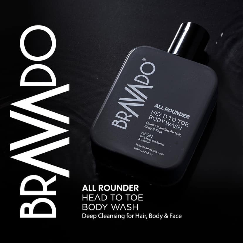 BRAVADO All Rounder Head to Toe Body Wash | 3-in-1 Gentle Formula for Hair, Body & Face | Deep Cleansing & Hydrating with Black Oat & Lecithin | Exfoliating Body Wash, Shower Gel, Foamy Lather | 200ml view 6