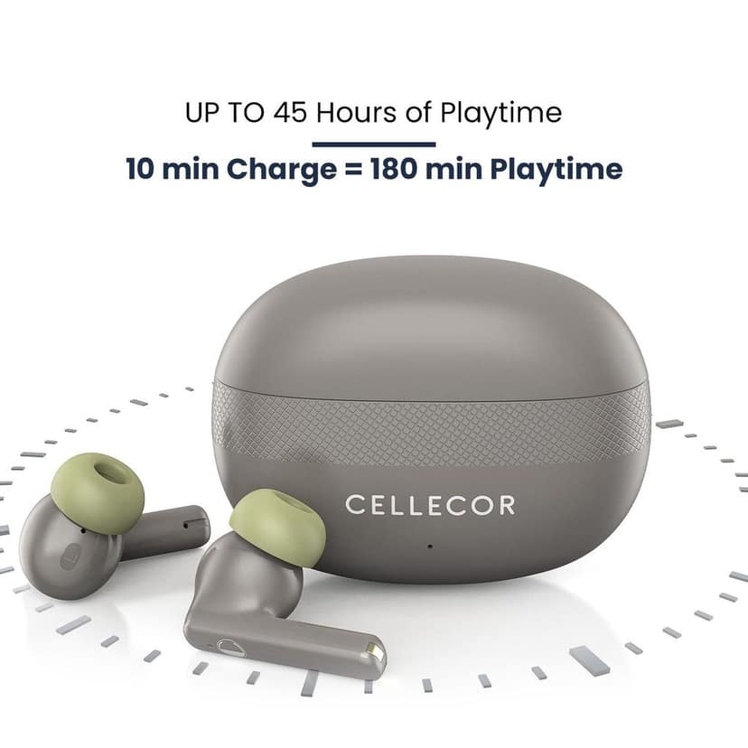 Cellecor BroPods C105 Tune TWS |45H Playtime, ENC, 5.3v, IPX5, 50ms Low Latency Gaming Bluetooth-Grey Olive view 3