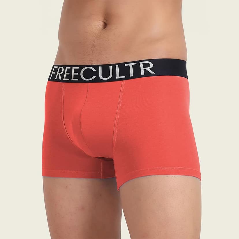 Freecultr Men's Underwear Organic Cotton (Ultrasoft Waistband) Premium Snug-Fit Trunk Pack of 2-Coral,Shadow Blue view 2