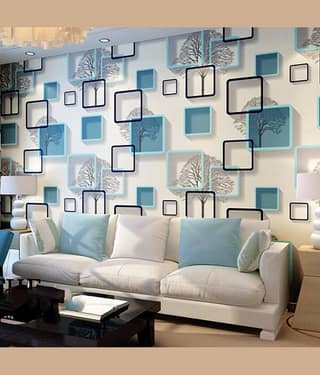 Sekhmet Blue Qube 3D Wall Sticker Oil Proof and Waterproof, Kitchen Backsplash Sky Gold Stickers Wallpaper for Hotel, Living Room