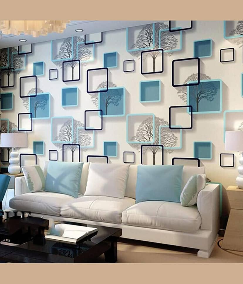 Sekhmet Blue Qube 3D Wall Sticker Oil Proof and Waterproof, Kitchen Backsplash Sky Gold Stickers Wallpaper for Hotel, Living Room