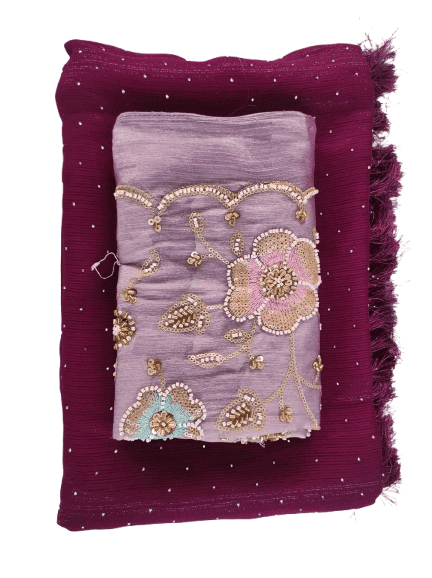 Georgette Saree With Blouse Piece, Embroidered Saree view 3