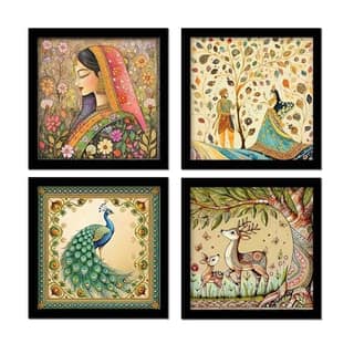 Rousrie Madhubani Art Framed Painting For Home, Living Room, Hall | Traditional Rajasthani Pichwai Art Paitnings