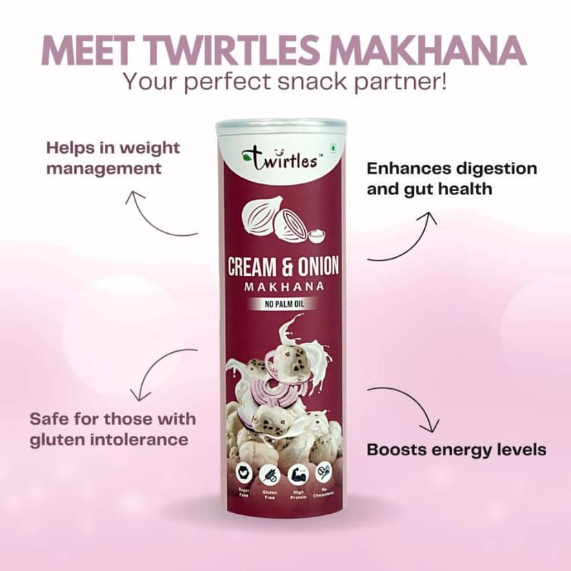 Twirtles Makhana Pack of 2 - Tandoori Spice & Creamy Onion Delight (2 x 75g), Healthy Snack - 150 gm - Two snack pouches view 2