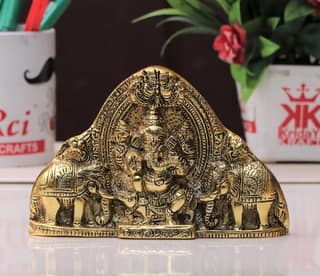 DreamKraft Ganesh Wall Hanging with Elephants - Decorative Showpiece (12 cm, Aluminium, Gold)