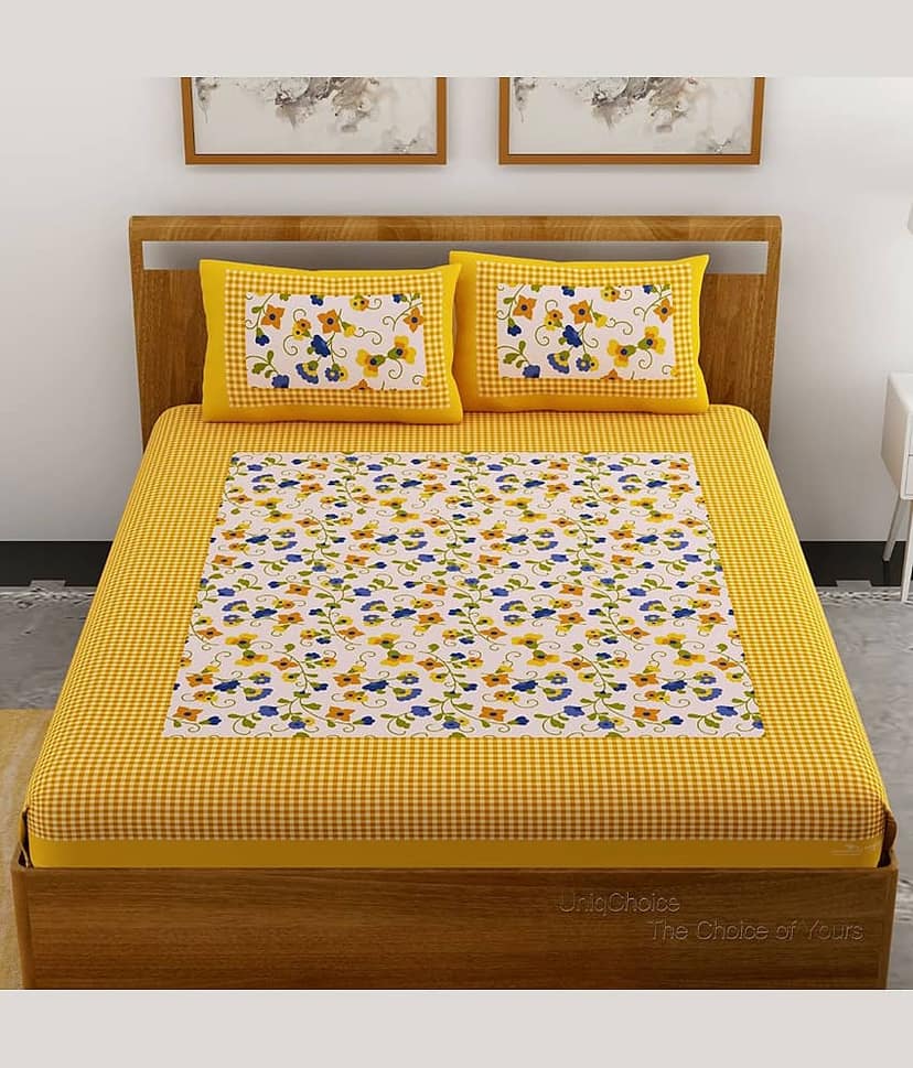 Uniqchoice Cotton Double Bedsheet ( Yellow )