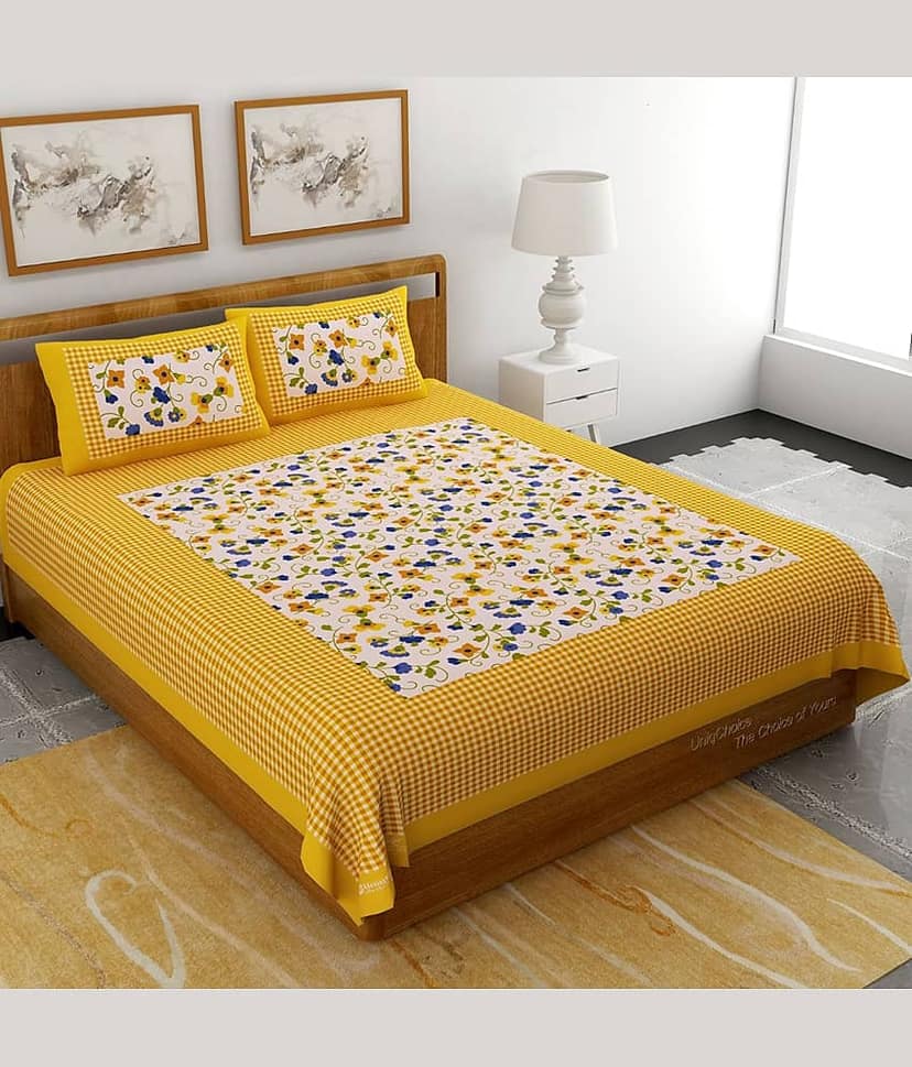 Uniqchoice Cotton Double Bedsheet ( Yellow ) view 2