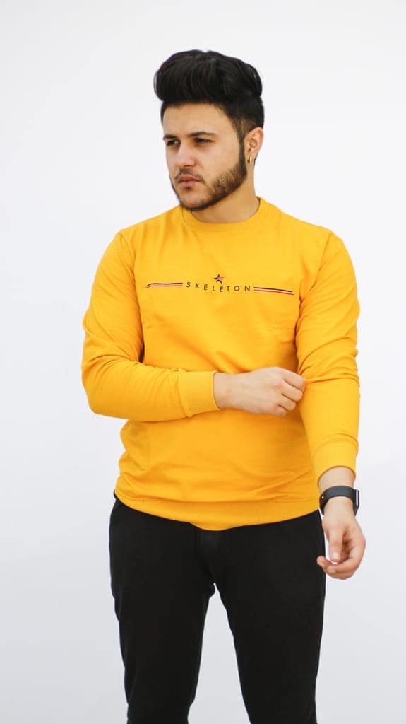 BlueFicus Men T-shirt Printed, Typography Round Neck Cotton Blend Sweatshirt for Men Boys Casual Wear ( Pack of 1, Yellow)