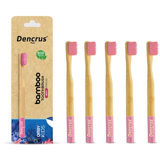 DENCRUS Orby Kids Bamboo Toothbrush Soft Bristles For Gentle Cleaning - Pack of 5 (Pink)