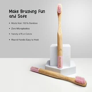 DENCRUS Orby Kids Bamboo Toothbrush Soft Bristles For Gentle Cleaning - Pack of 5 (Pink) view 2