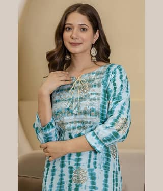 Kapadia Women Viscose Rayon Embroidered Straight Kurti ( Light Blue )