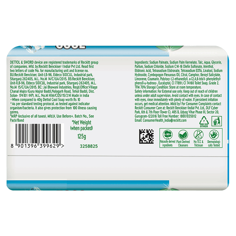 Dettol Intense Cool 2X Menthol Soap, Protects From Body Odour, 125G view 2