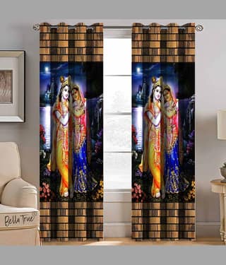 BELLA TRUE Set of 2 Window SemiTransparent Eyelet Polyester Multi Color Curtains ( 152 x 113 cm )