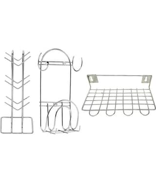 JISUN - Silver Stainless Steel Dish Racks ( Pack of 3 )