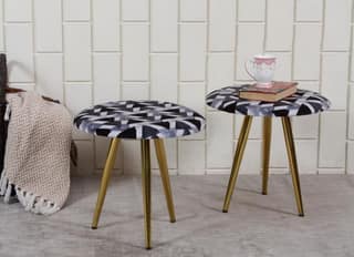 ShadowKart Ottoman Stool for Bedroom | Metal Pouffes for Sitting Ottoman | Foot Rest Wooden Ottoman Foot stools | Stool for Balcony | Make up Dressing Side Table, Metal Coffee Table 18x18x16 Inch