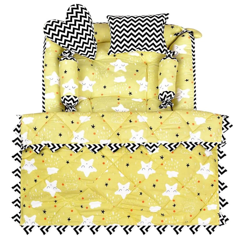 LOREM 4 Pillows & Square Shape Cotton Baby Bed for 0-1 Year BB12-15