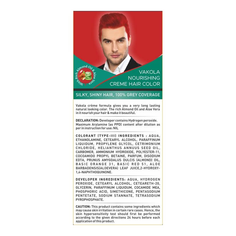 Vakola Permanent Hair Color - Flame Red, 100ml | 100% Grey Coverage | With Almond Oil & Aloe Vera | Smooth & Long-Lasting Shine view 2