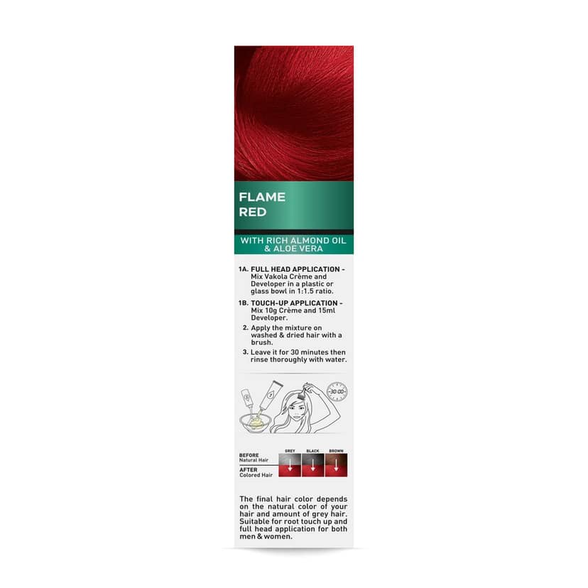 Vakola Permanent Hair Color - Flame Red, 100ml | 100% Grey Coverage | With Almond Oil & Aloe Vera | Smooth & Long-Lasting Shine view 3