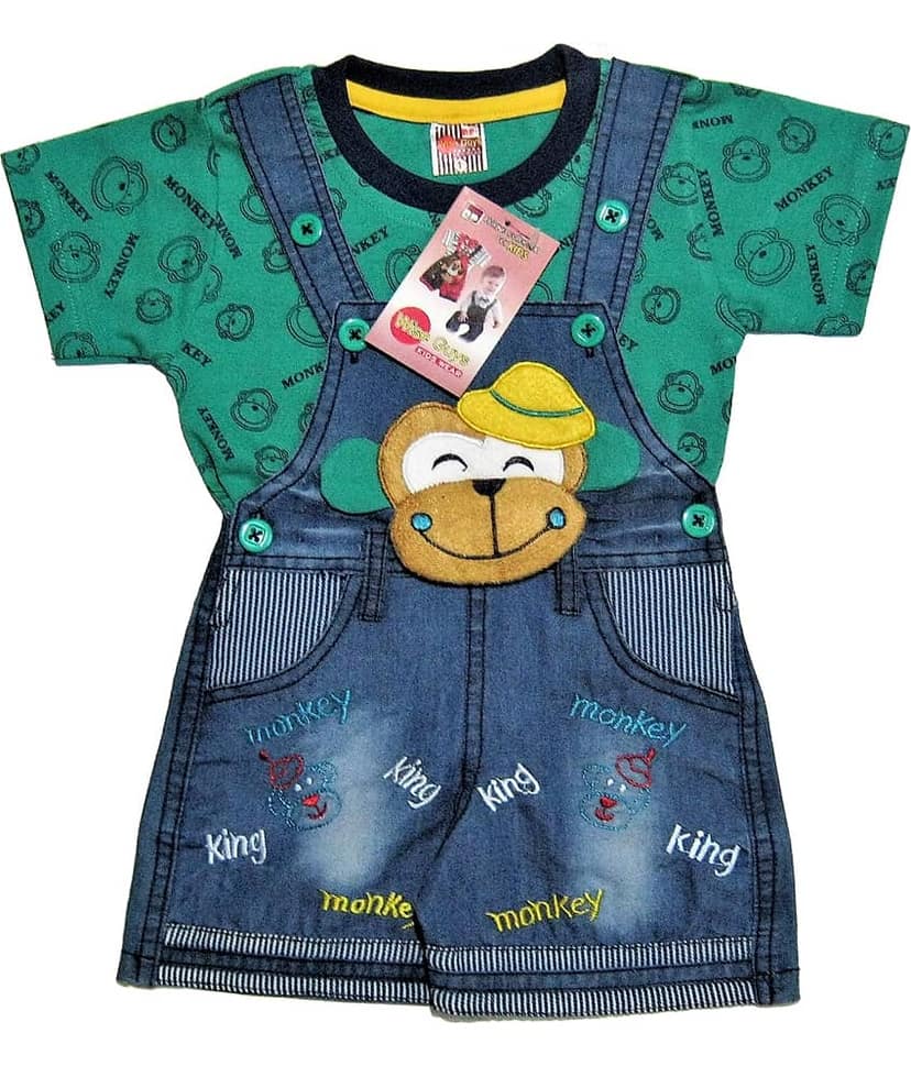 Wise Guys Unisex for Baby Denim Dungaree Sets ( Green & Blue )