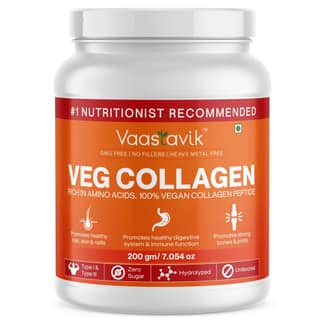 Vaastavik Vegan Collagen Powder Hydrolyzed Collagen Peptides Plant Based Type 1 & Type 3 200 gms