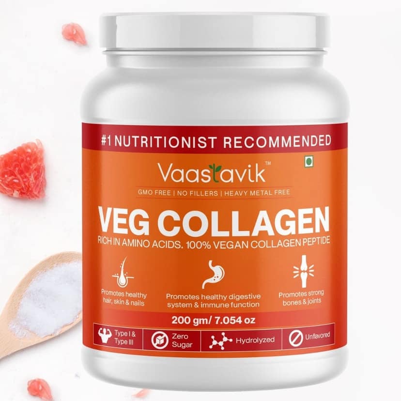 Vaastavik Vegan Collagen Powder Hydrolyzed Collagen Peptides Plant Based Type 1 & Type 3 200 gms view 2