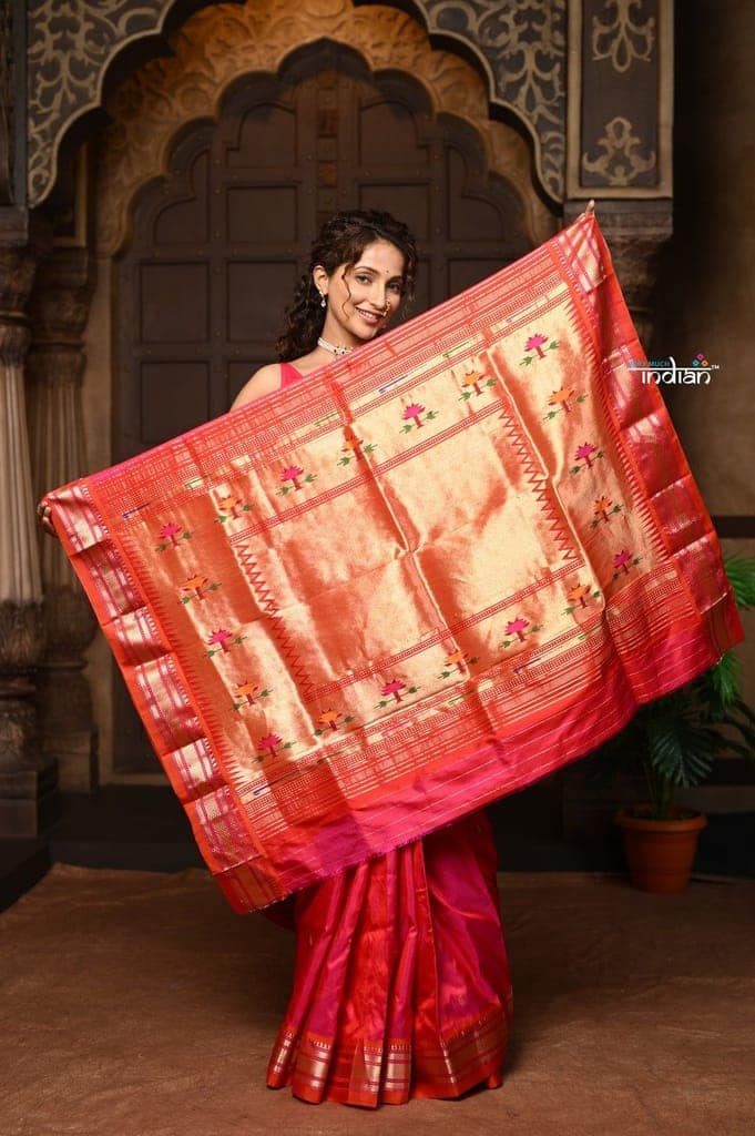 Parampura ~ Pure Silk Paithani with Exclusive Asawali Tawa Pallu in Rani Pink view 5