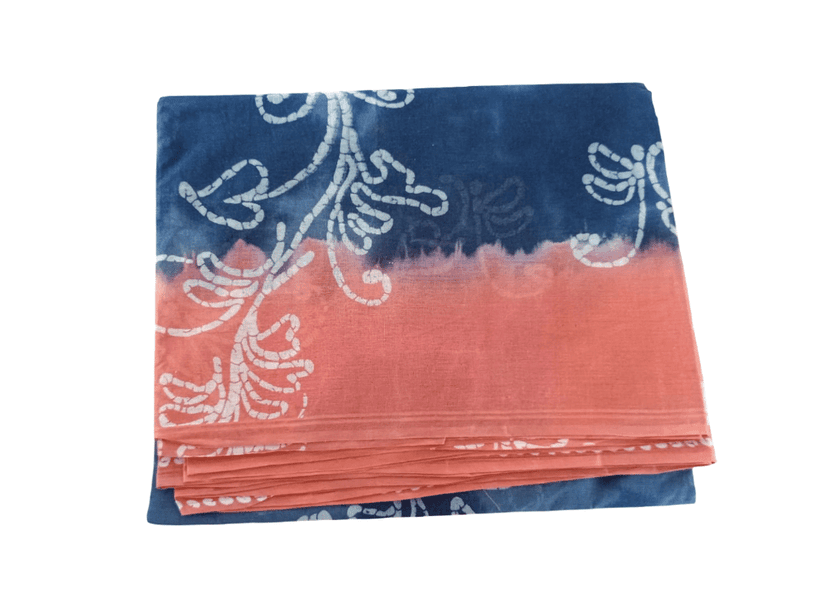 Blue & Orange Cotton Saree With Blouse view 2