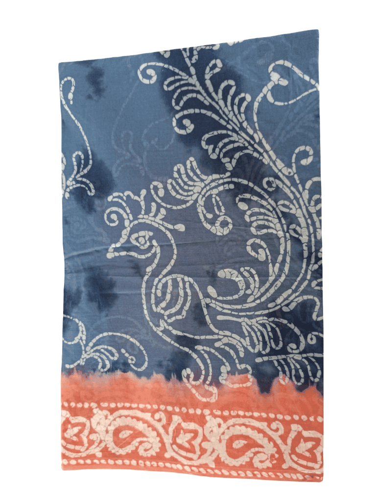 Blue & Orange Cotton Saree With Blouse view 3