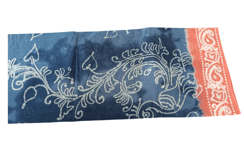 Blue & Orange Cotton Saree With Blouse view 6