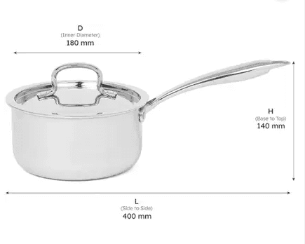 WEKTU Tryply Saucepan 18 cm Diameter with Lid 2.2 Litres (Triply, Non-stick) Sauce Pan 18 cm diameter with Lid 2.2 L capacity (Triply, Non-stick, Induction Bottom) view 2