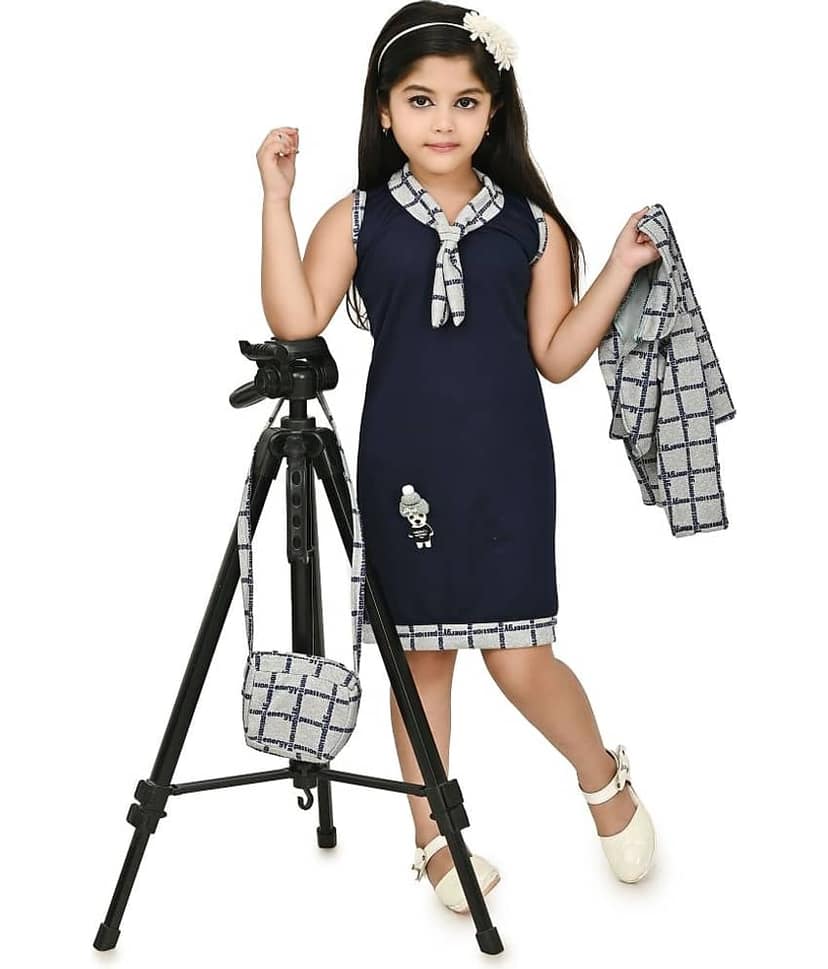 JCT DRESSES Crepe A-line Dress For Girls ( Pack of 1 , Navy )