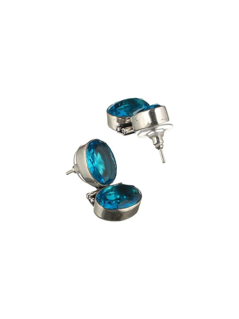 Oxidised Turquoise Blue AD Stone Studded Minimal Earring view 5