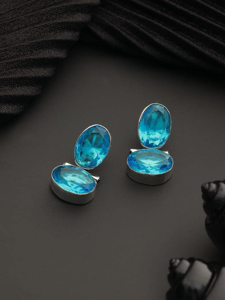 Oxidised Turquoise Blue AD Stone Studded Minimal Earring view 6