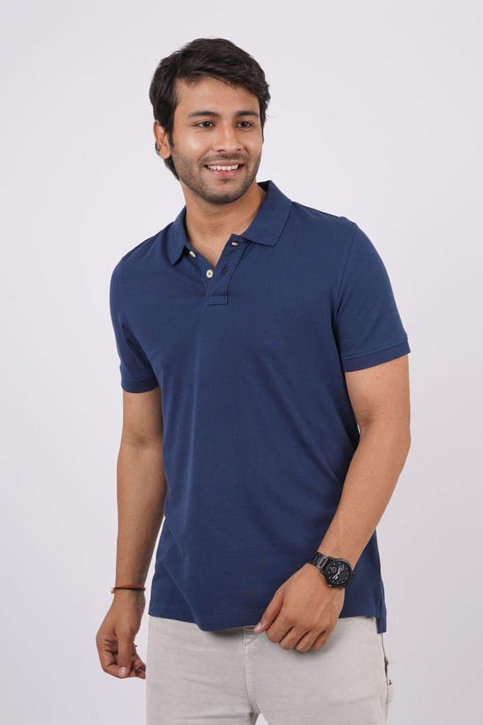 Men's Navy Solid Polo T-Shirt view 2