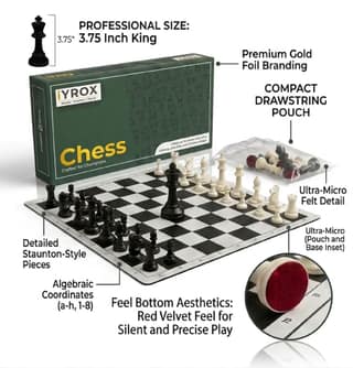 Chess Set with 34 Weighted Pieces, 2 Extra Queens & 15×15 Inch Chess Board – Complete Chess Game for Kids & Adults