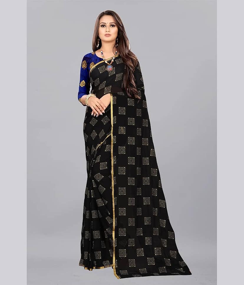 Rhey Chiffon Printed Saree With Unstitched Blouse Piece ( White )