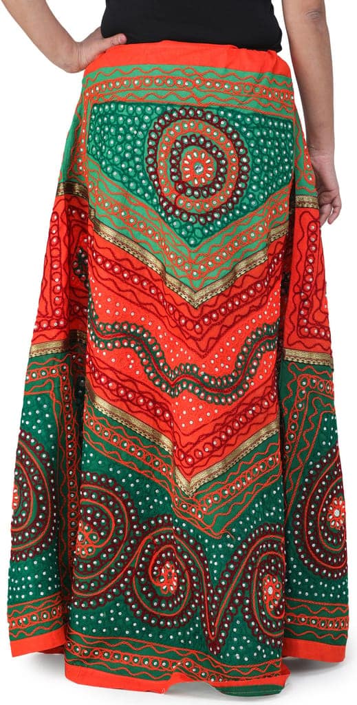 Green And Orange Long Ghagra Skirt from Jaipur with Aari Embroidery and Sequins view 4