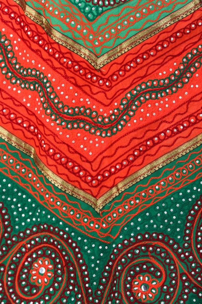 Green And Orange Long Ghagra Skirt from Jaipur with Aari Embroidery and Sequins view 5