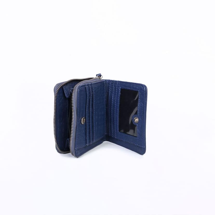 Mini Pocket Wallet – Croc-Textured Navy Blue view 3