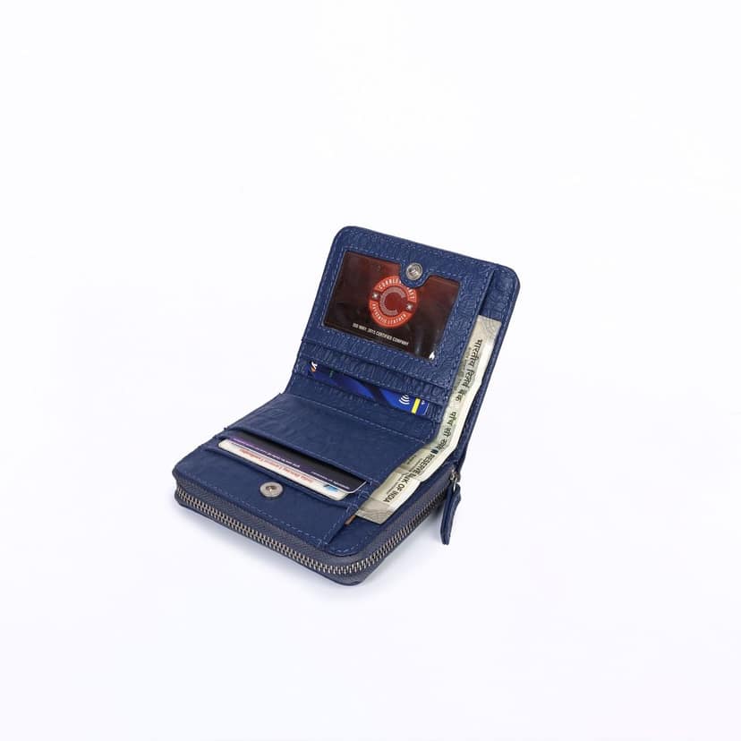 Mini Pocket Wallet – Croc-Textured Navy Blue view 4