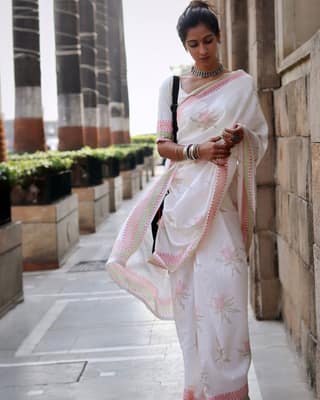 Pure White Gulmohar Silk Saree by Aagaaz Jaipur