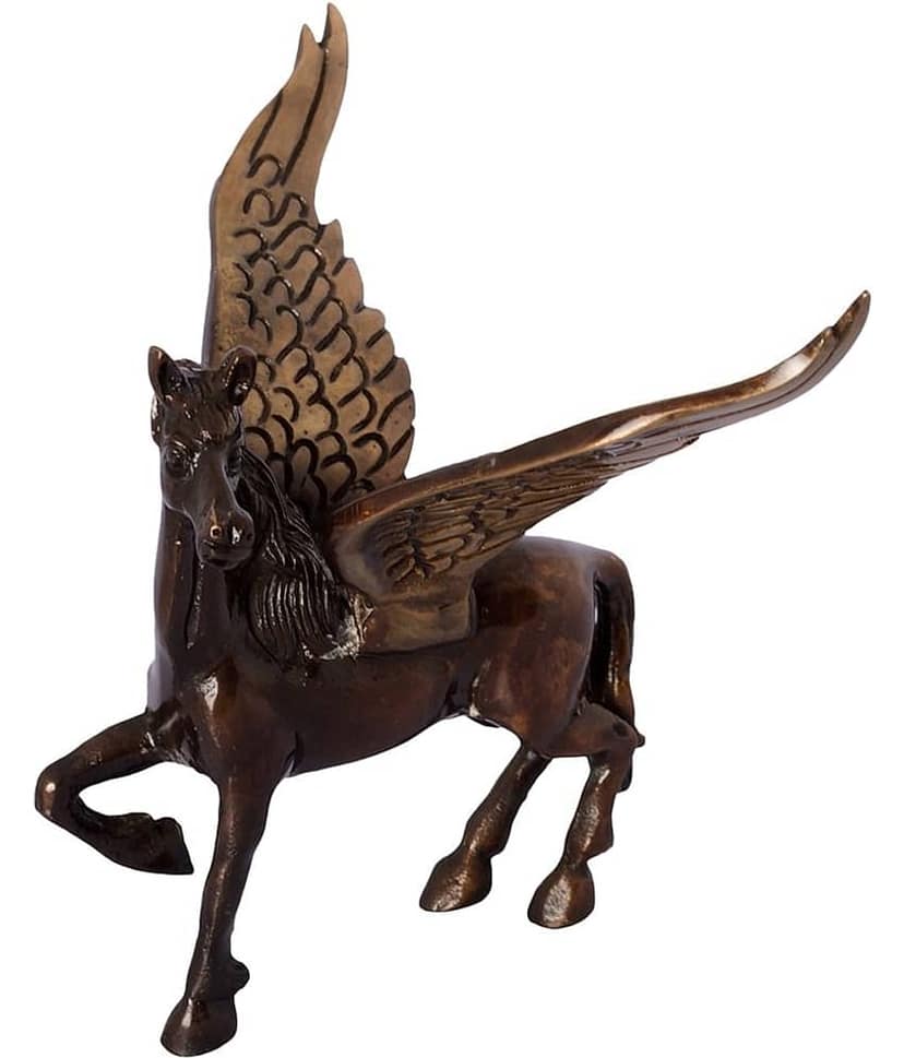 eCraftIndia Brown & Black Brass Antique Flying Angel Horse Showpiece view 2