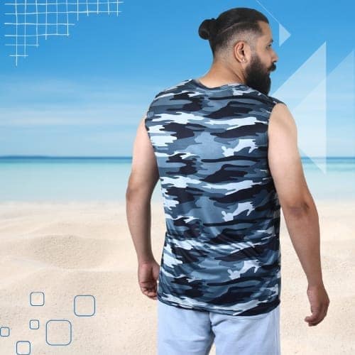 Men's Gym Sleeveless T-Shirt Camouflage Grey - Drifit, Quick Dry Sports Tank Top, Sando Vest view 4